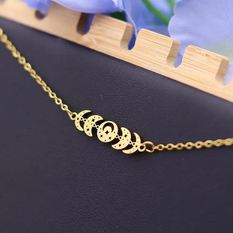 Celestial Moon Phases Necklace Gothic Witchy Necklace Wicca Pagan Jewelry-MoonChildWorld
