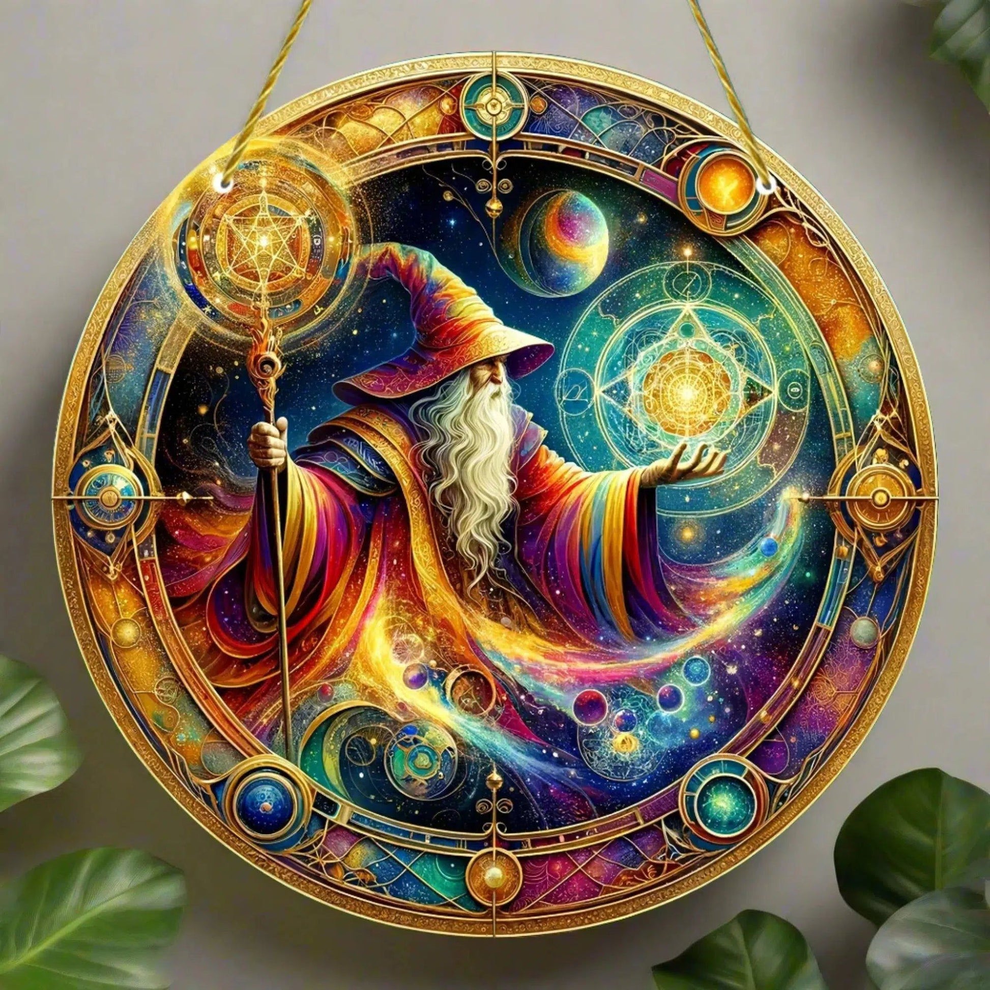 Wizard Suncatcher Witch Acrylic Round Sign Halloween Window Hanging Decor-MoonChildWorld