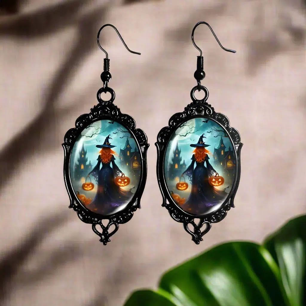 Halloween Moonlight Witch Earrings Dark Witch Black Lace Earrings Witch Jewelry-MoonChildWorld