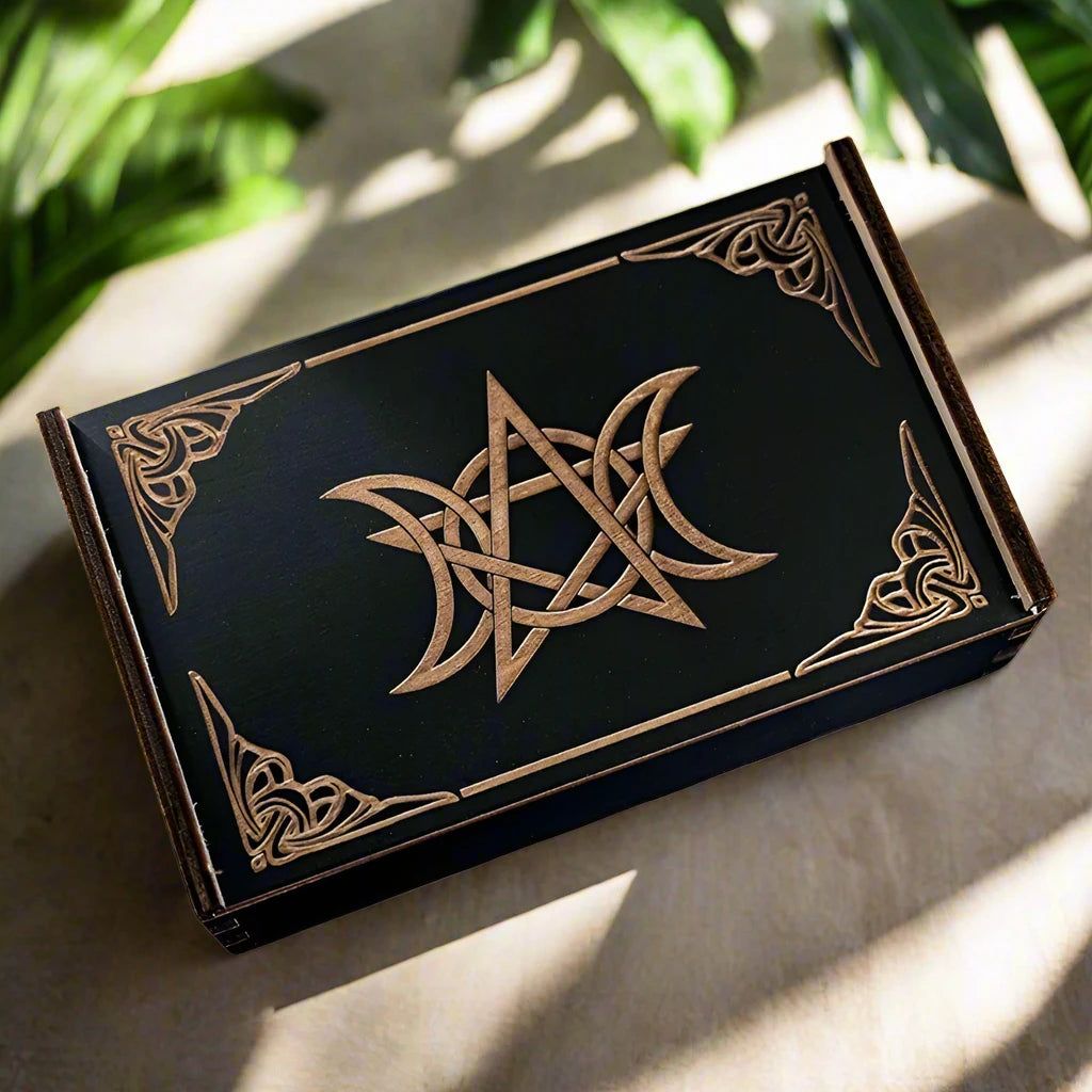 Witchcraft Wood Storage Box- Wicca Tarot Cards Storage Box- Crystal Jewelry Witchy Wood Box-MoonChildWorld