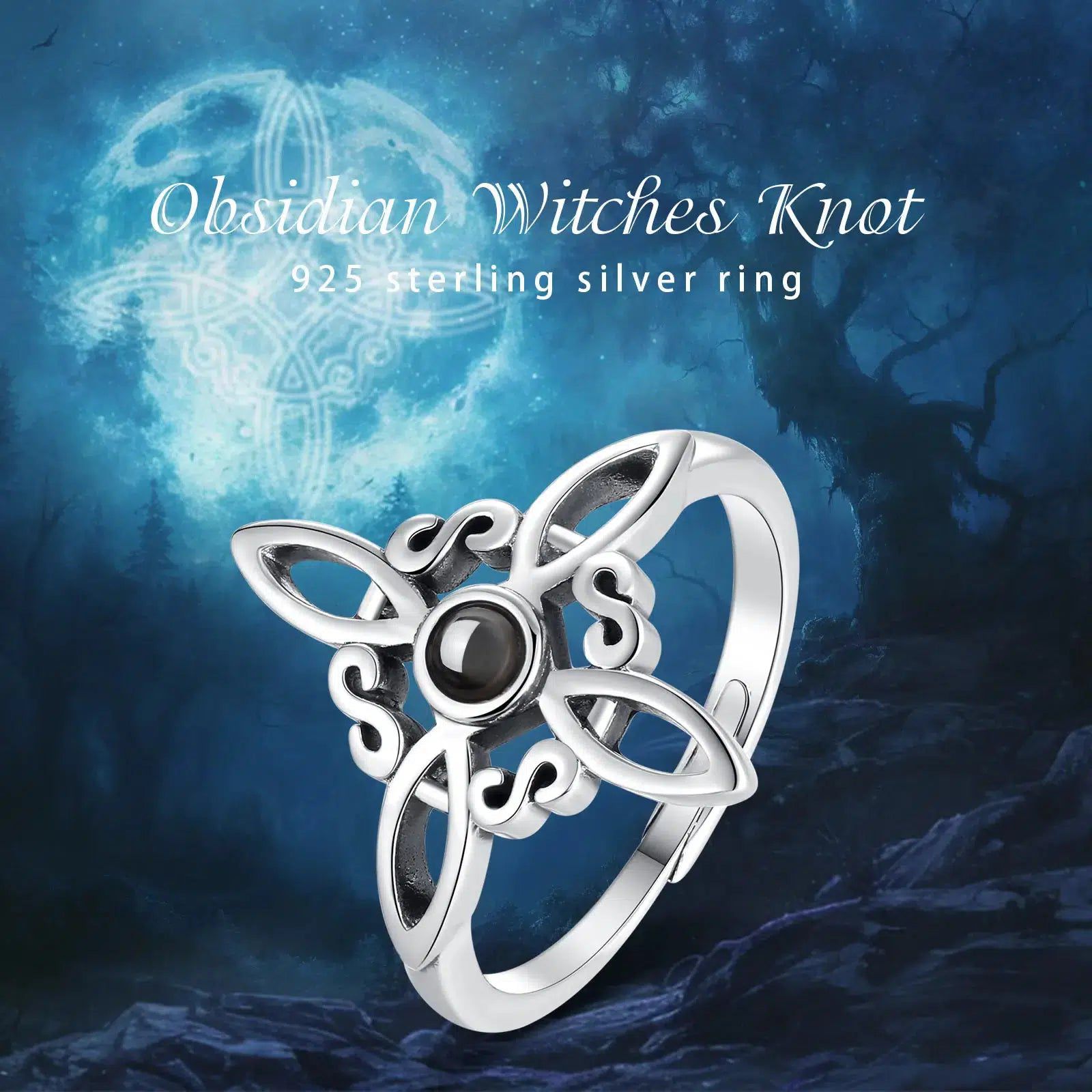 Obsidian Irish Celtic Knot Witchcraft Ring Wicca Jewelry-MoonChildWorld