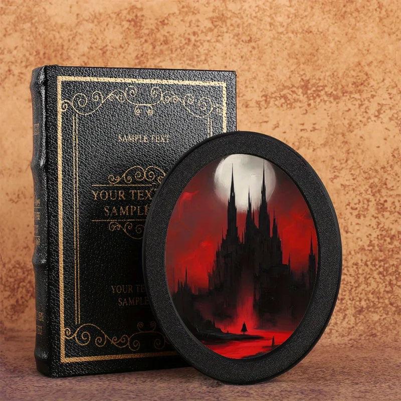 Gothic Oval Frame - Bloody Moon Castle with Gothic Architecture in Red and Durable Plastic Frame for Halloween-MoonChildWorld