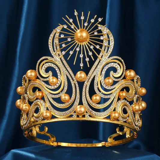 Sun Goddess Crown Wicca Pagan Tiaras Shiny Rhinestone Pearls Bride Wedding Crown
