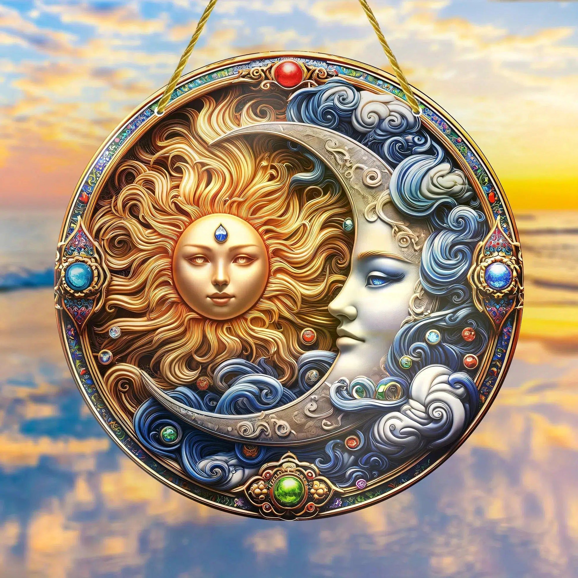 Sun Moon Goddess Suncatcher Celestial Acrylic Sign Sun Moon Window Hanging-MoonChildWorld