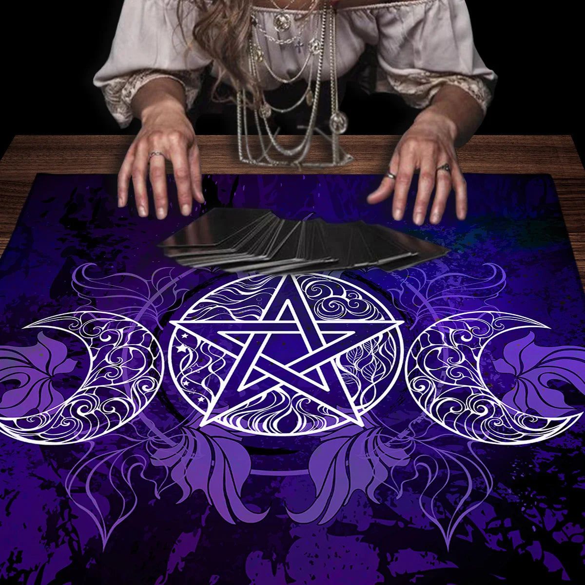 Triple Moon Tarot Card Tablecloth Witch Altar Cloth Divination Tarot Card Table Cloth-MoonChildWorld