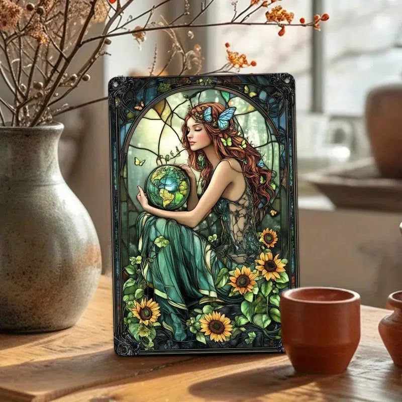 Gaia Goddess Earth Metal Sign Mother Earth Wall Art Mother Earth & Forest Theme Decor-MoonChildWorld