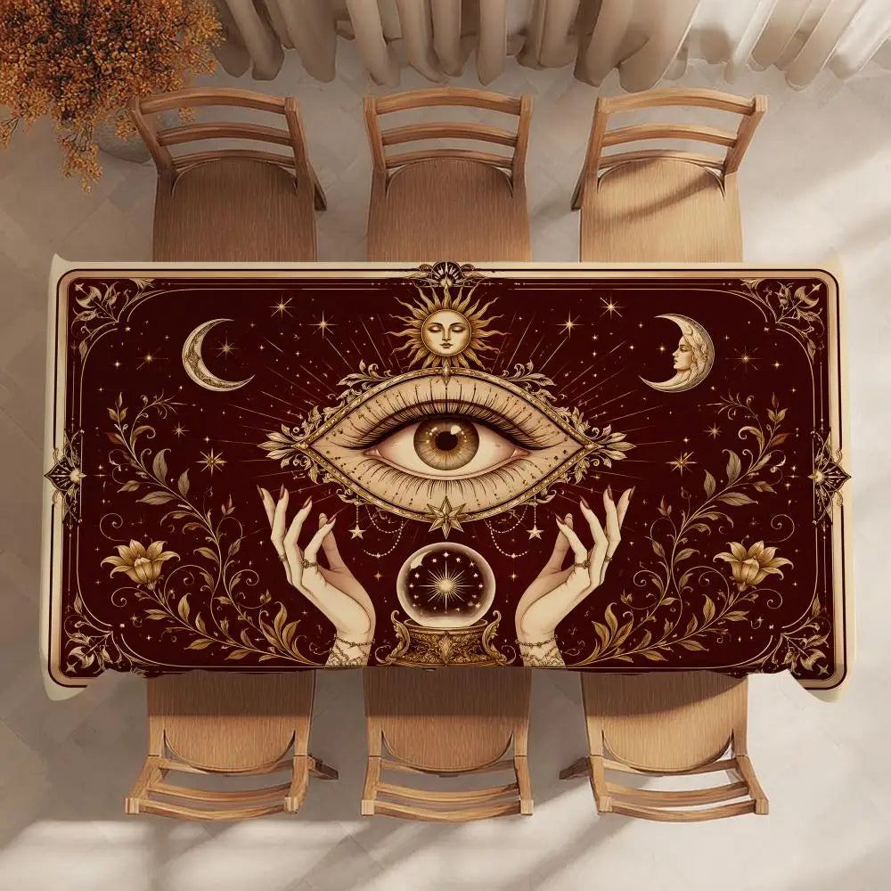 All-seeing eye tablecloth – witchy dining room decor