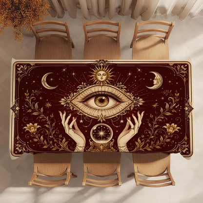 All-seeing eye tablecloth – witchy dining room decor