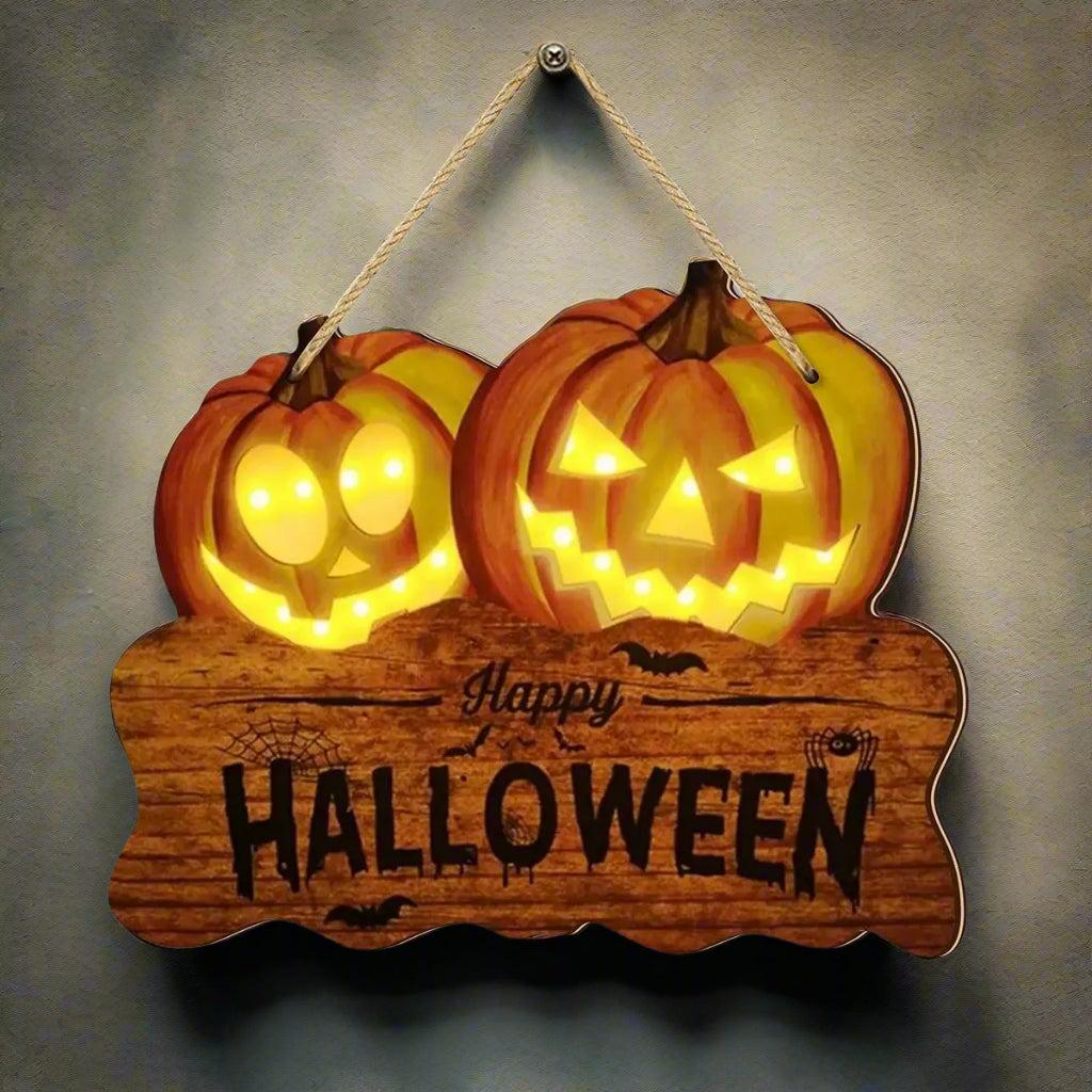 Wooden Halloween Sign with Pumpkin Jack o' Lanterns - Witch Home Decoration-MoonChildWorld