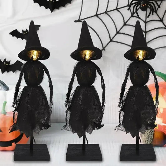 Halloween Table Decorations Wooden Witch Decor with Led - Witch Ornament for Halloween Home Decor