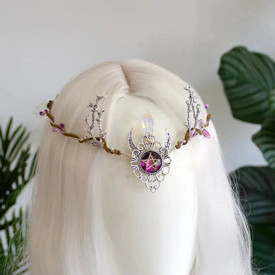 Wiccan Symbol Tiara Elf Crown Mystical Witch Hair Accessories-MoonChildWorld