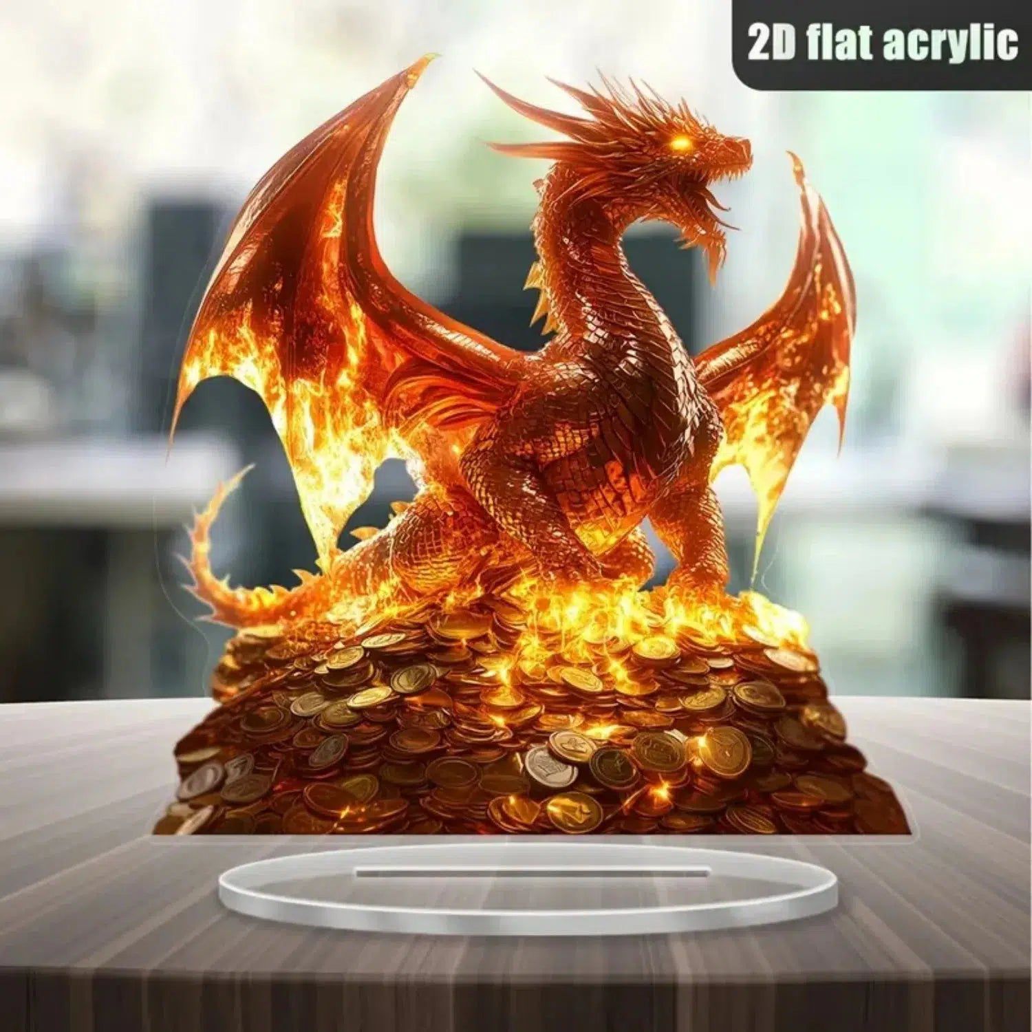 Fire Dragon 2D Flat Acrylic Figurine Dragon Table Ornament Dragon Desk Decor-MoonChildWorld