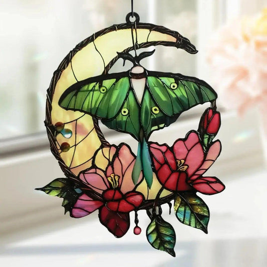 Acrylic Luna Moth & Crescent Moon Wall Hanging Witchy Butterfly Suncatcher