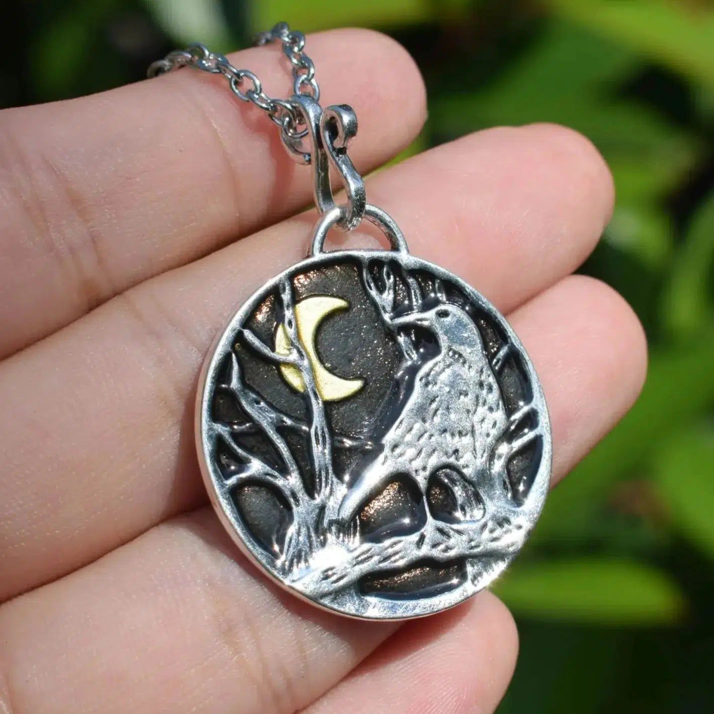 Moon Raven Necklace Gothic Crow Necklace Witchy Jewelry-MoonChildWorld