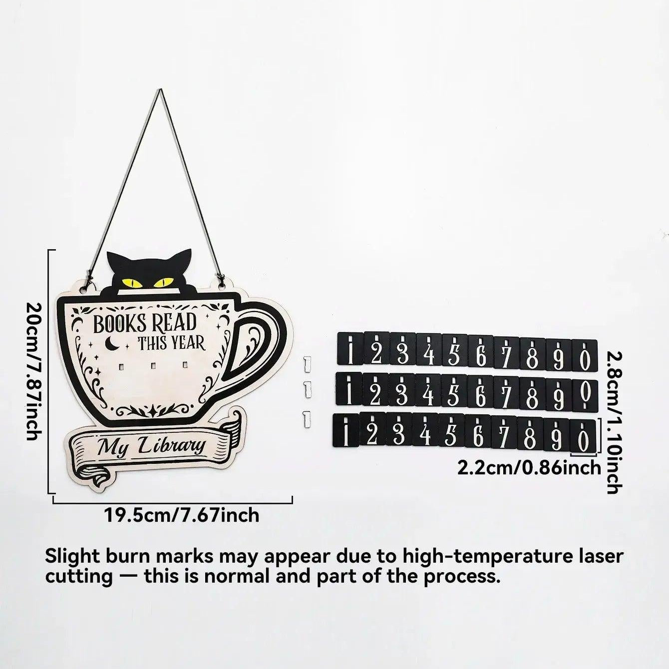 Black Cat Book Tracker Sign Occult Cat Wall Hanging Decor with Counting Blocks-MoonChildWorld