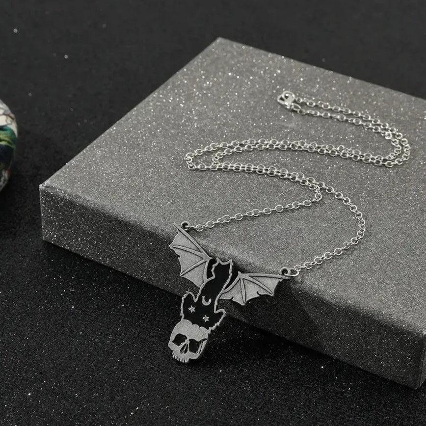 Gothic Black Cat Necklace Bat Horror Skull Witch Necklace Punk Witchcraft Jewelry-MoonChildWorld
