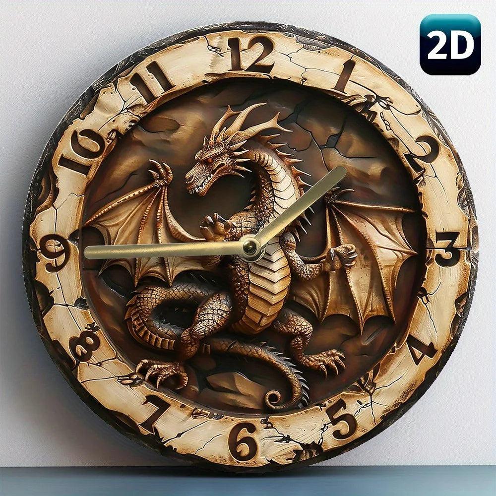 Dragon Wooden Wall Clock Mythical Dragon Decor-MoonChildWorld