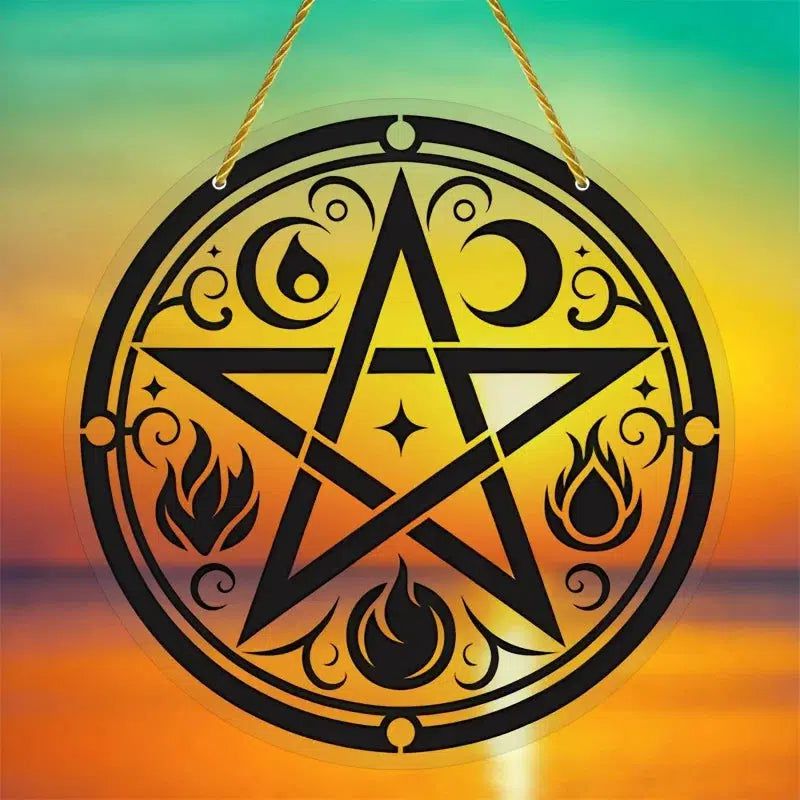 Five Element Pentacle Wicca Suncatcher Pagan Acrylic Sign-MoonChildWorld
