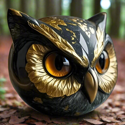 Mystic Owl Sculpture - Resin Owl Figurine with Amber Eyes for Owl Lovers