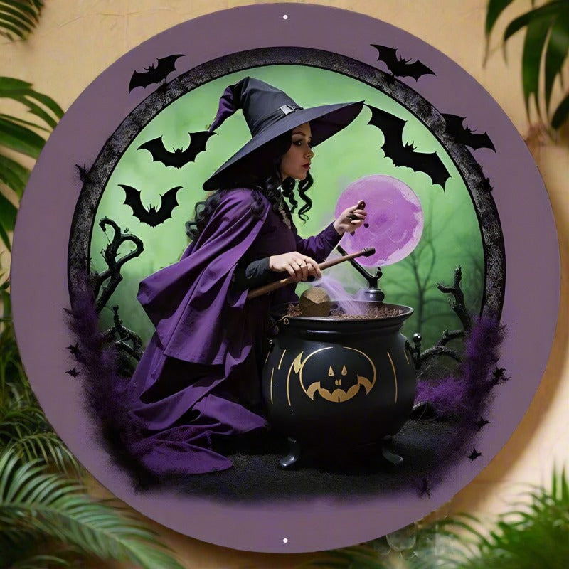 Gothic Cauldron Witch Metal Sign Halloween Decor-MoonChildWorld