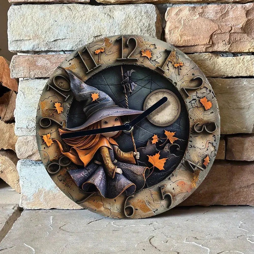 Cute Witch Wall Clock Halloween Wall Clock-MoonChildWorld