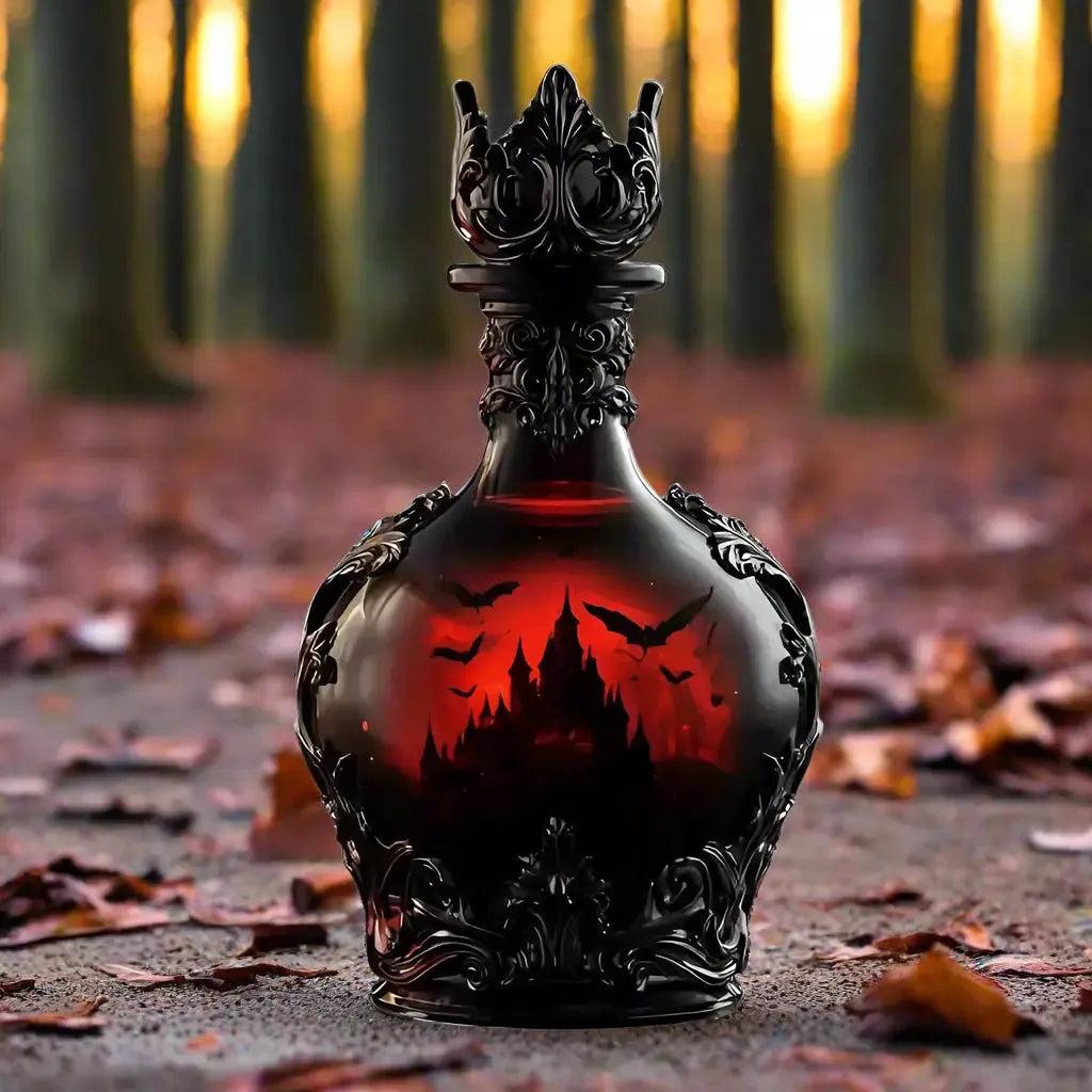 Gothic Vampires Whiskey Decanter Glass Liquor Bottle with Bat Castle Design Halloween Bar Decor for Witch-MoonChildWorld