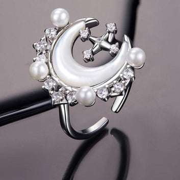 Crescent Moon Star Ring