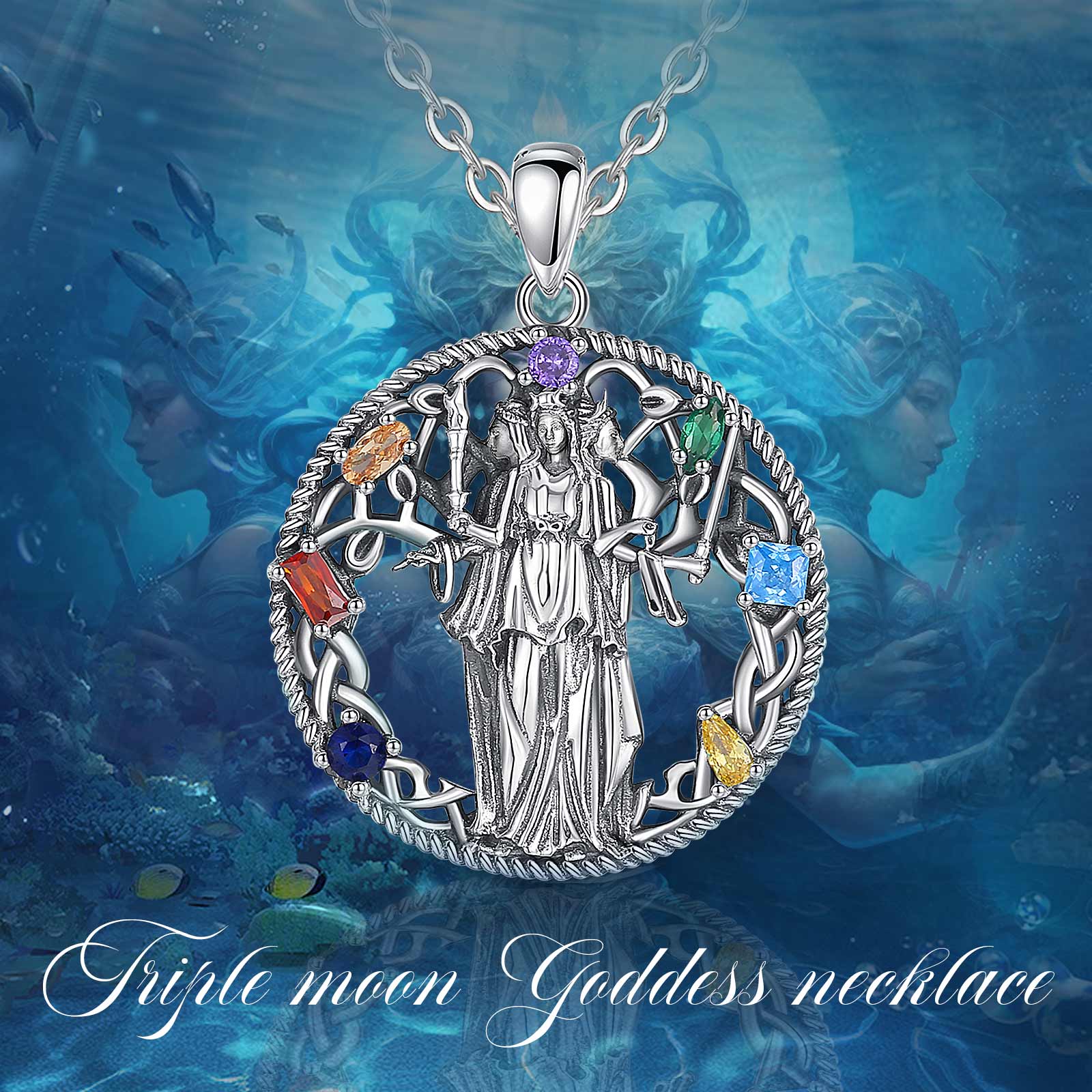 Triple Moon Goddess Pagan Necklace Hecate Amulet Jewelry-MoonChildWorld
