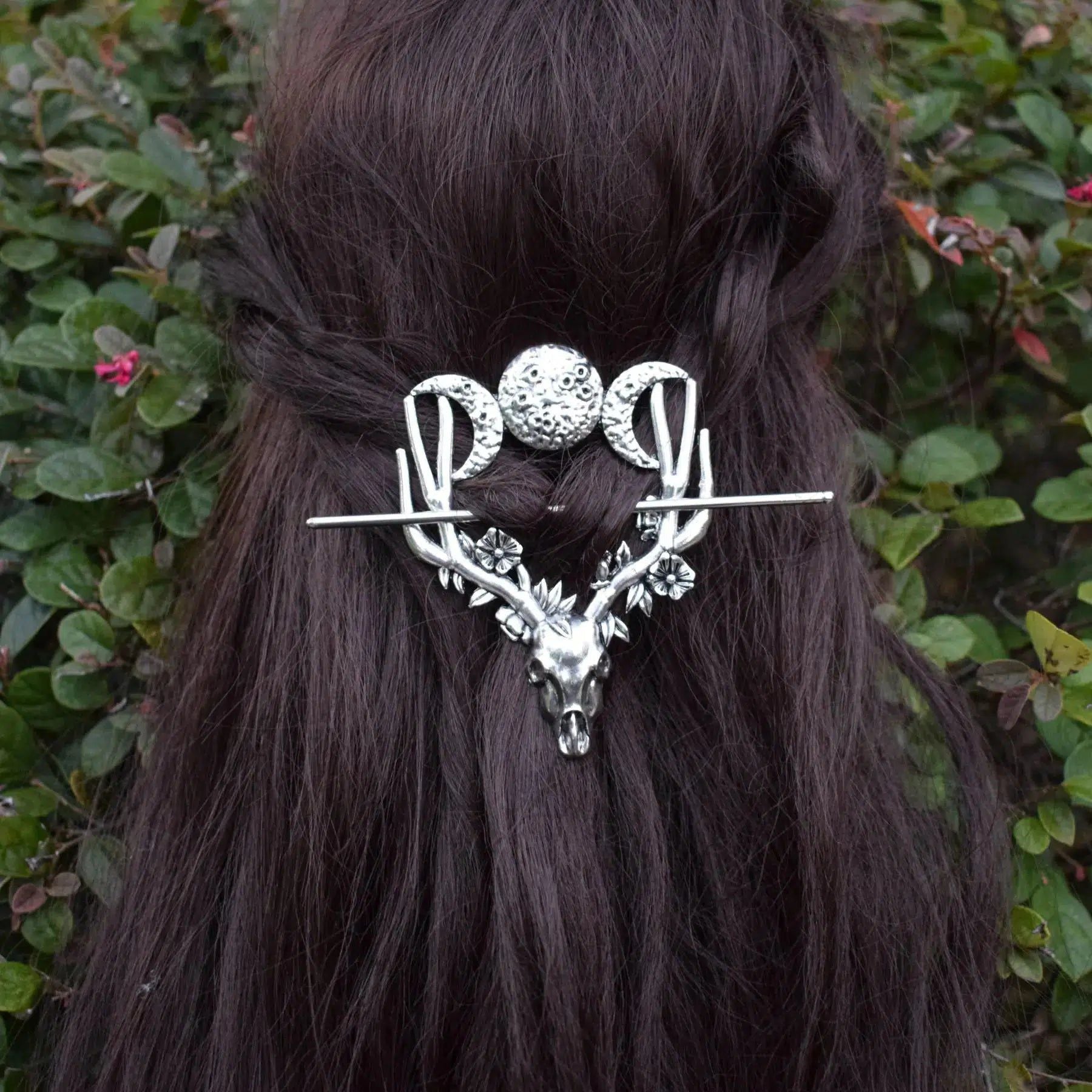 Nordic Gothic Antlers Witchy Hairpin Triple Moon Wicca Hair Accessories-MoonChildWorld