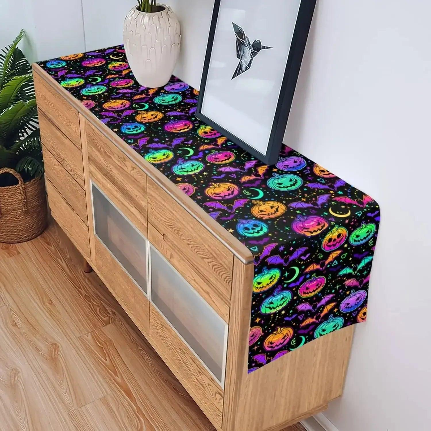 Halloween Table Runner - Spooky Pumpkin Moon Table Runner for Gothic & Witchy Home Decor-MoonChildWorld
