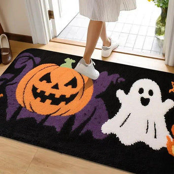 Gothic Halloween Doormat - Spooky Ghost, Cat & Bat Design - Witchy Home Decor