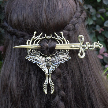 Sword Axe Dragon Gothic Moth Hairpin - Nordic Viking Hair Accessories - Wicca Pagan Hairclip