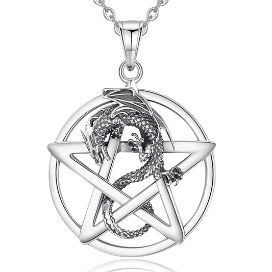 Pentagram Dragon Necklace Pagan Pentacle Necklace