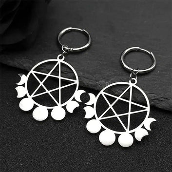 Goth Witchcraft Pentacle Moon Phase Earrings Witch Jewelry