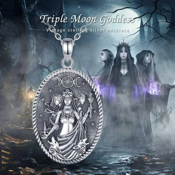 Triple Moon Goddess Necklace Hecate Amulet Pagan Jewelry
