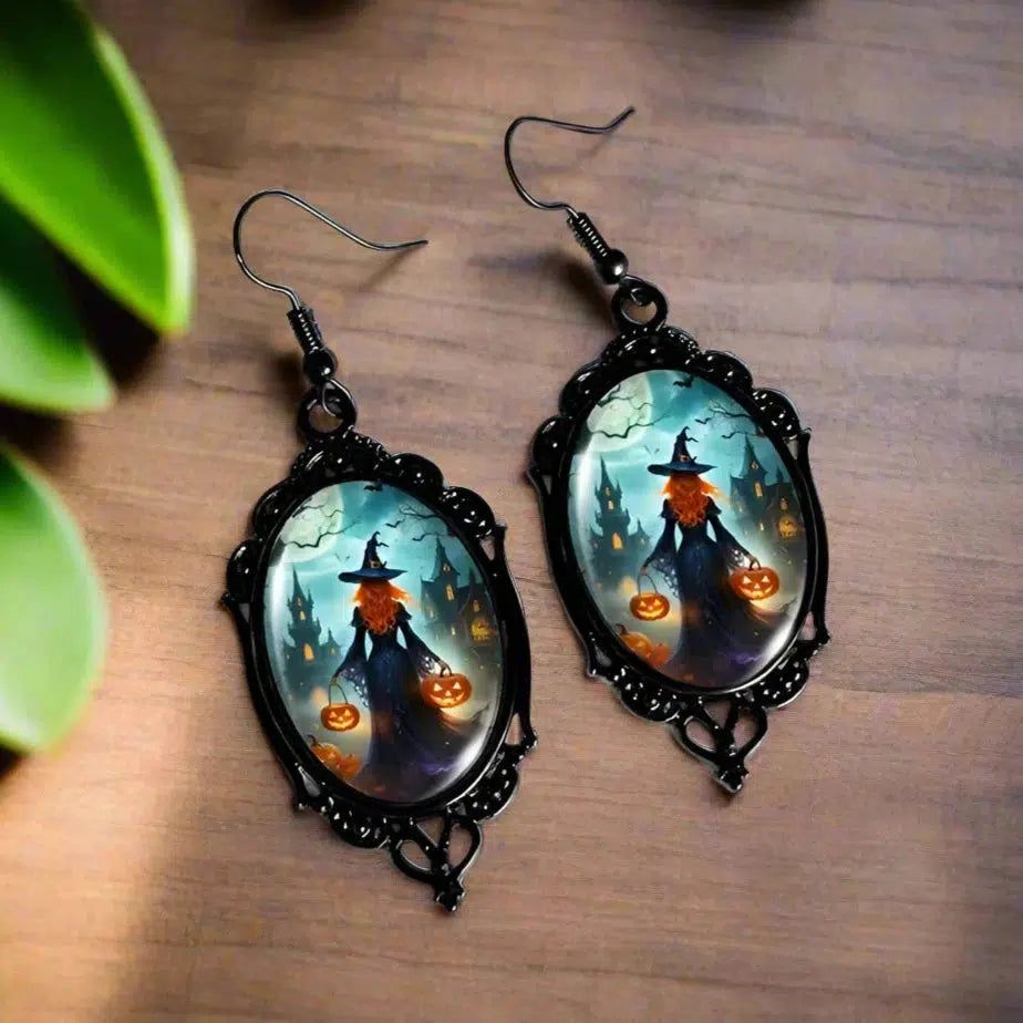 Halloween Moonlight Witch Earrings Dark Witch Black Lace Earrings Witch Jewelry-MoonChildWorld