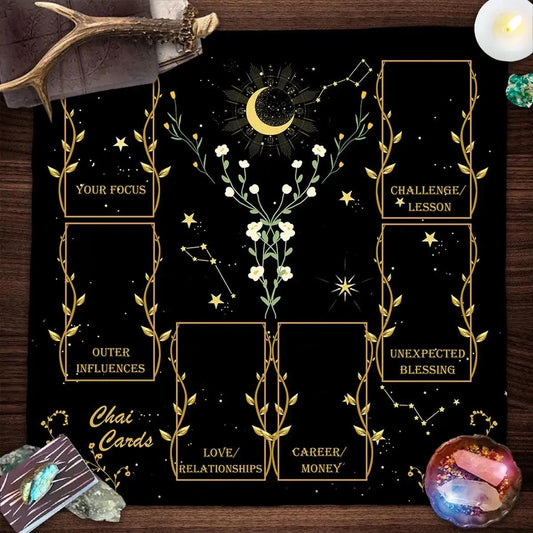 Golden Celtic Cross Tarot Table Cloth Wicca Altar Cloth Moon Starry Sky Witchy Divination Tablecloth For Tarot Cards