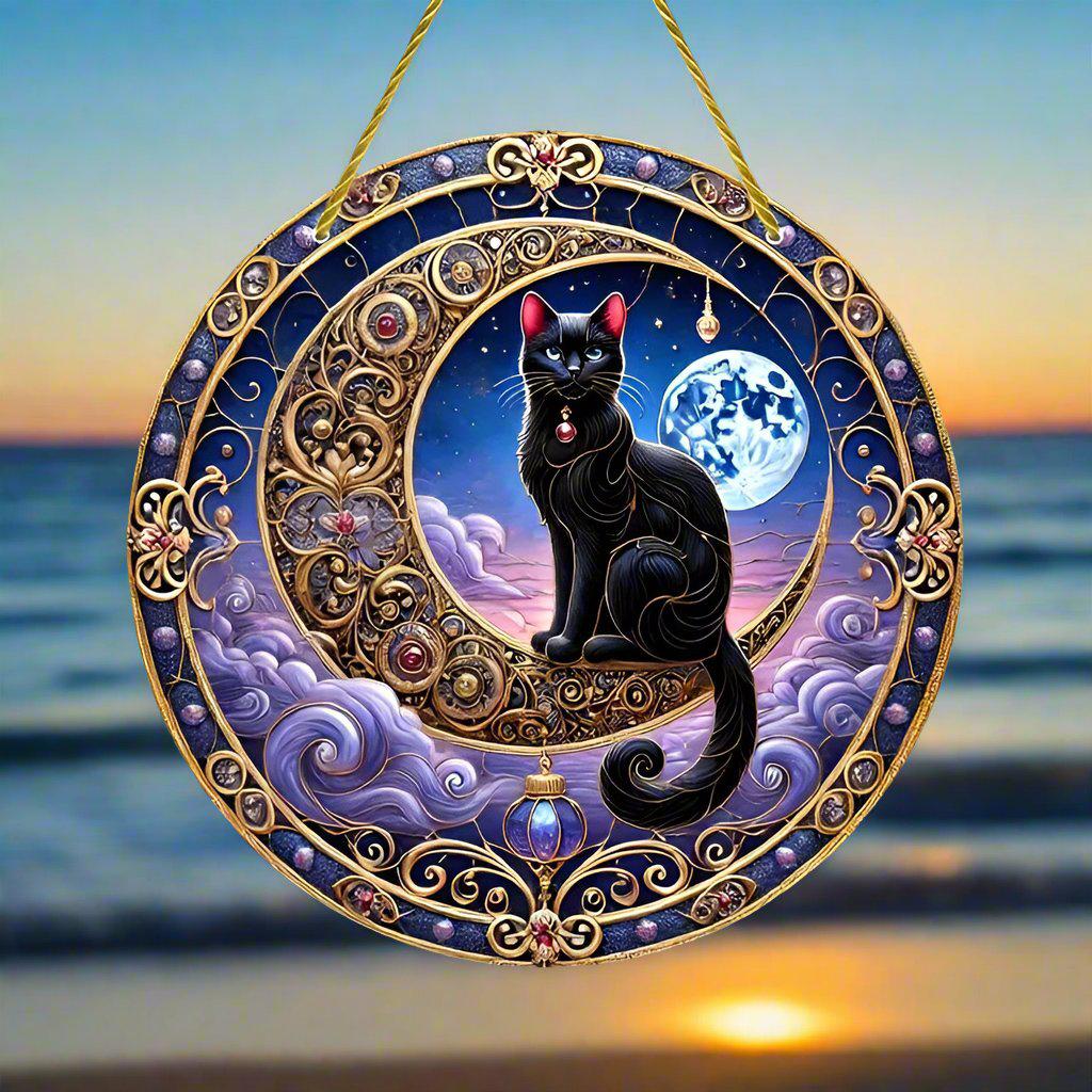 Black Cat Suncatcher Magical Cat Window Decor Witchy Suncatcher-MoonChildWorld