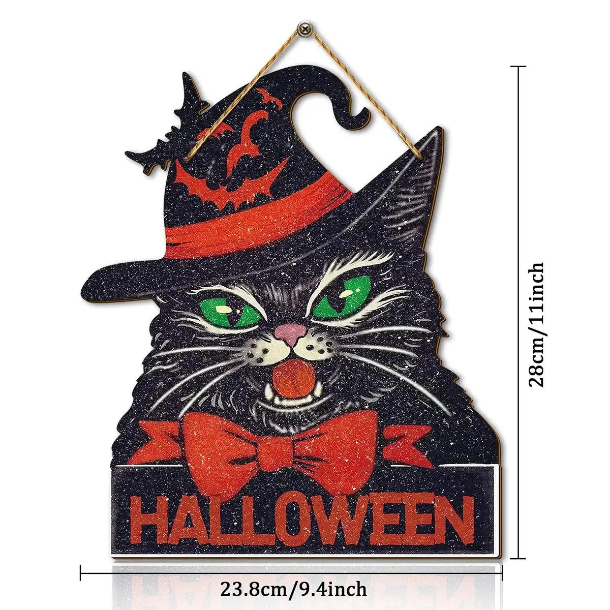 Halloween Hanging Decoration - Black Cat Witchy Welcome Sign - Halloween Wooden Sign for Witch Home Decor-MoonChildWorld