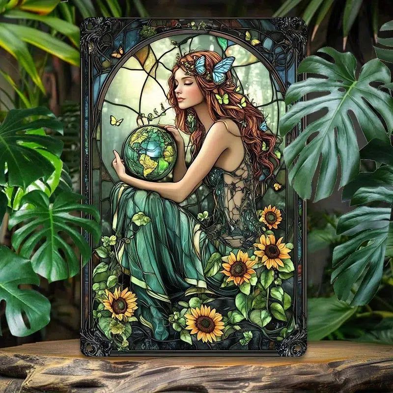 Gaia Goddess Earth Metal Sign Mother Earth Wall Art Mother Earth & Forest Theme Decor-MoonChildWorld