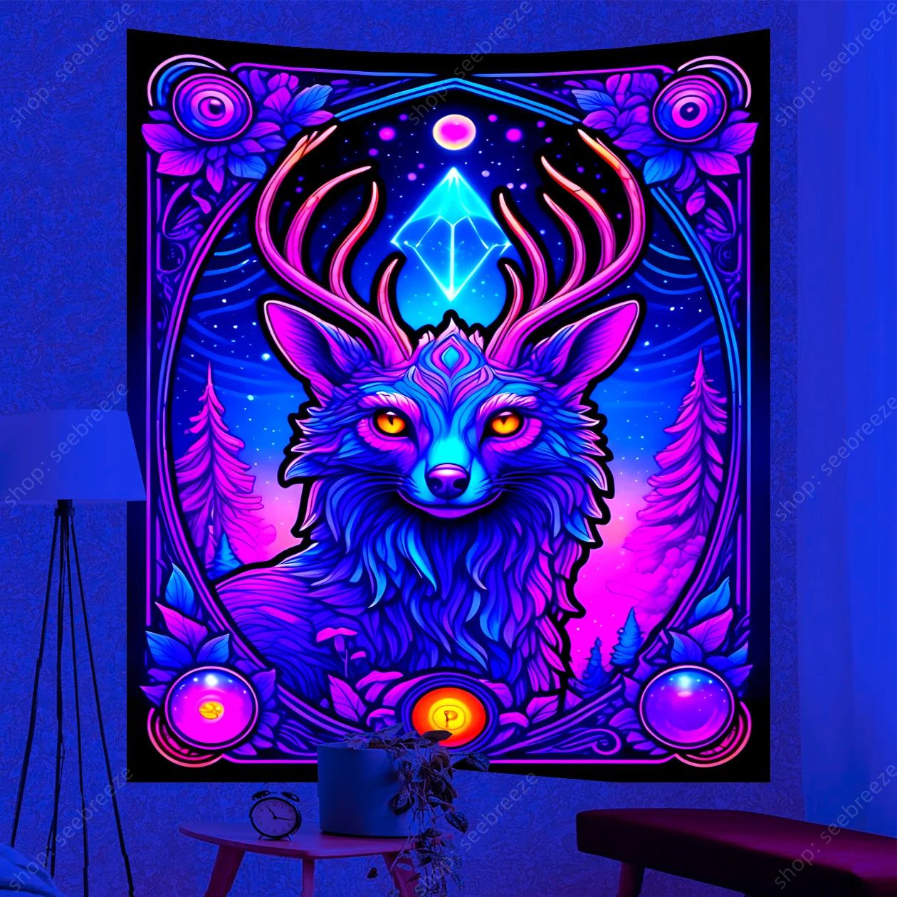 Spirit Animal UV Reactive Tapestry Psychedelic Animal Wall Tapestry for Aesthetic Room Decor-MoonChildWorld