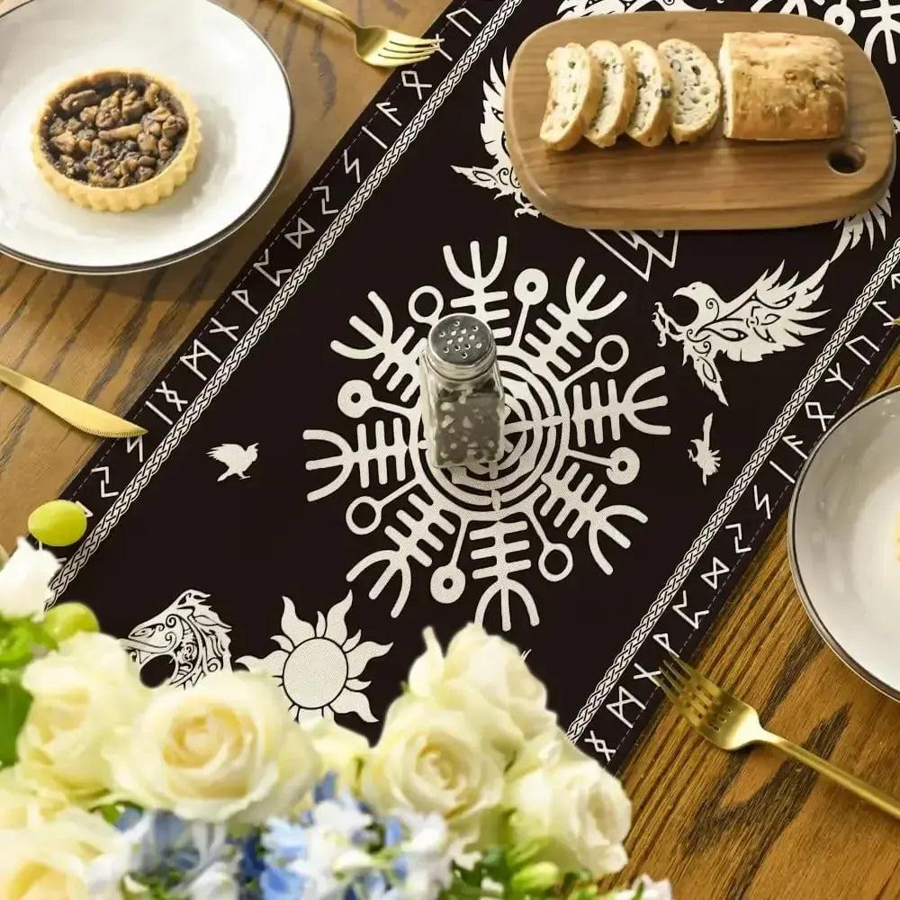 Viking Runes Tree of Life Linen Table Runners - Norse runes Pagan Table Runner Viking Home Decor-MoonChildWorld