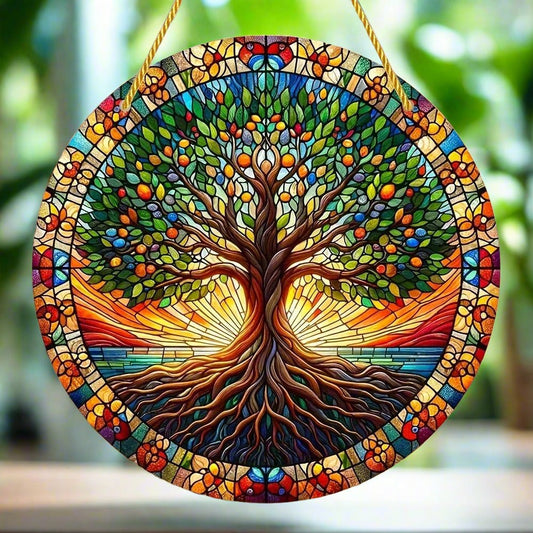 Tree of life Suncatcher Pagan Acrylic Round Sign Wicca Wall Hanging