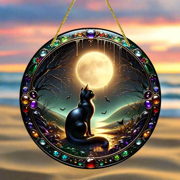 Glamorous Black Cat Suncatcher Moon Cat Hanging Ornament Window Decorations-MoonChildWorld