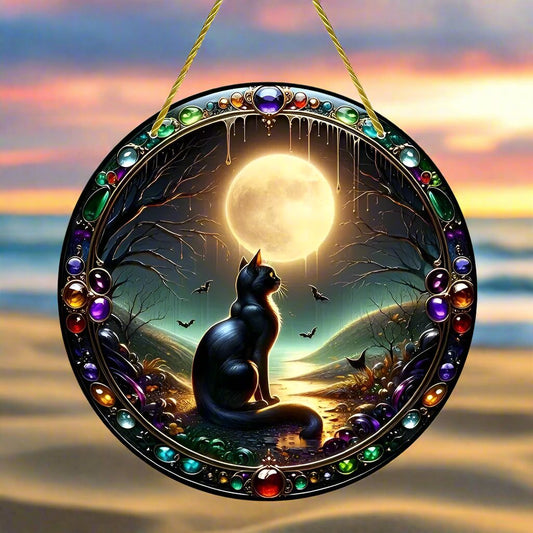 Glamorous Black Cat Suncatcher Moon Cat Hanging Ornament Window Decorations