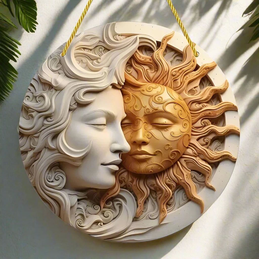 Wicca Sun and Moon Wooden Sign Celestial Goddess Hanging Sign-MoonChildWorld