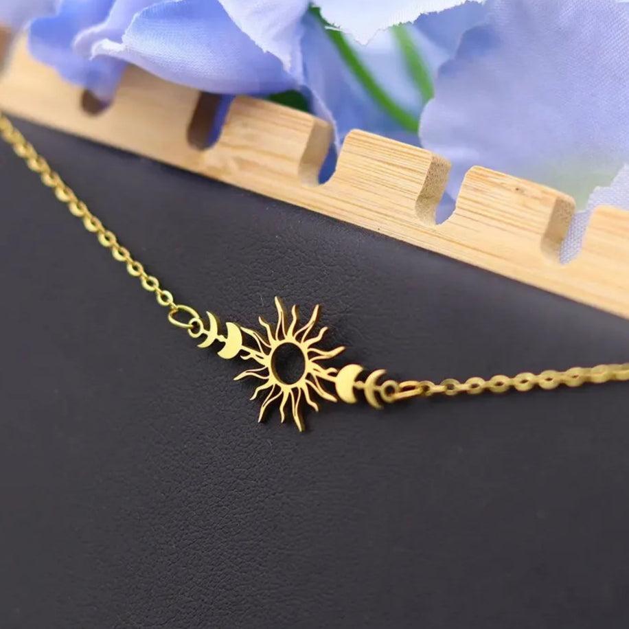 Celestial Sun Moon Phases Necklace Wicca Pagan Jewelry-MoonChildWorld