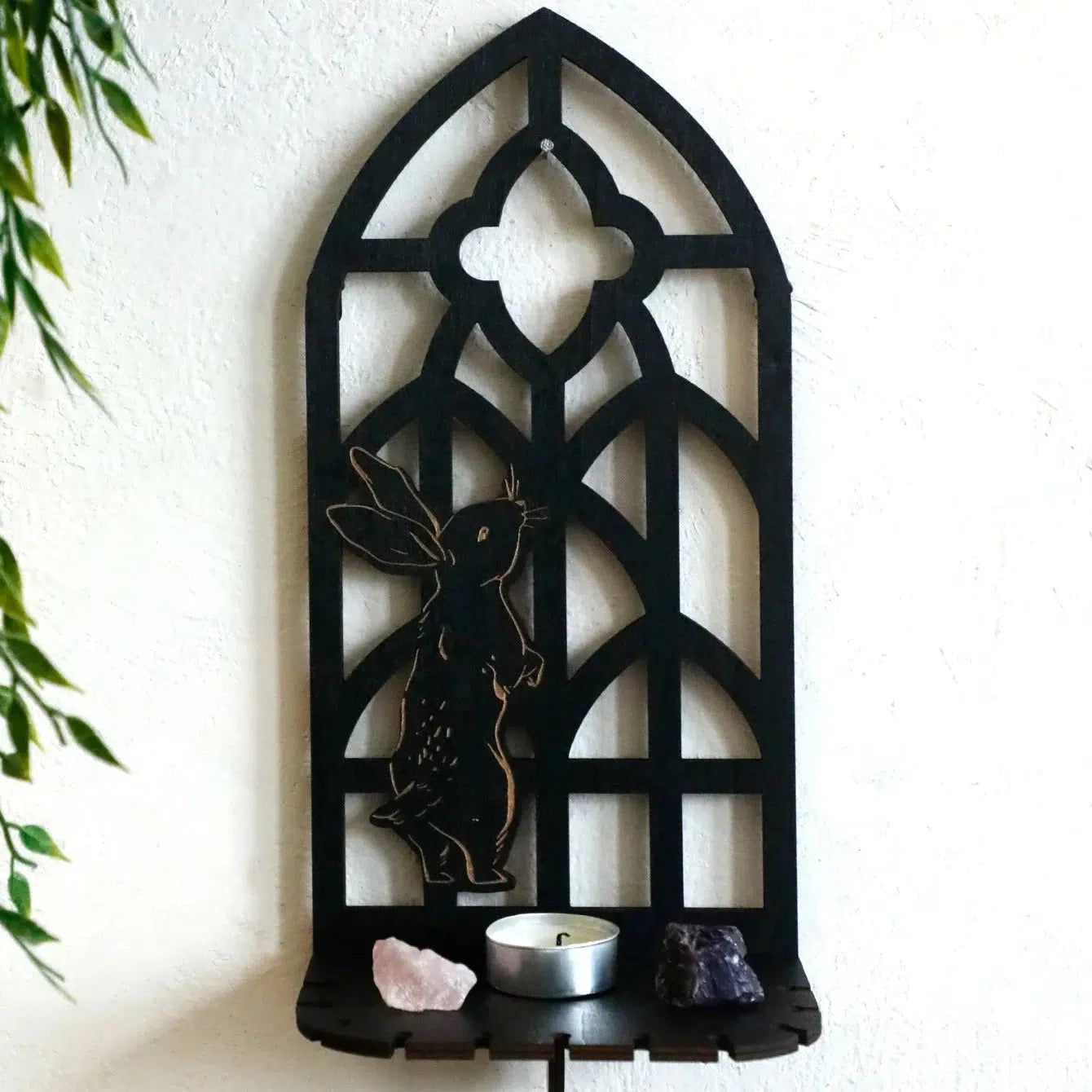 Wicca Wooden Wall Shelves Gothic Crystal Shelves with Tea Light Candle Holders Spiritual Home Decor-MoonChildWorld