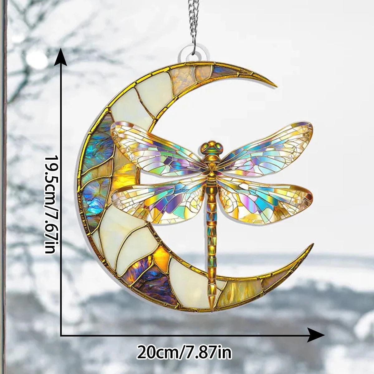 Dragonfly Moon Acrylic Suncatcher Crescent Moon Hanging Ornaments Window Decor-MoonChildWorld