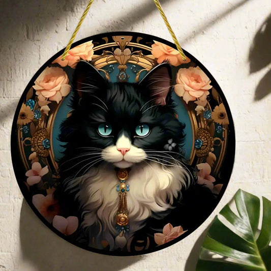 Cute Tuxedo Cat Suncatcher Witchy Cat Acrylic Round Sign